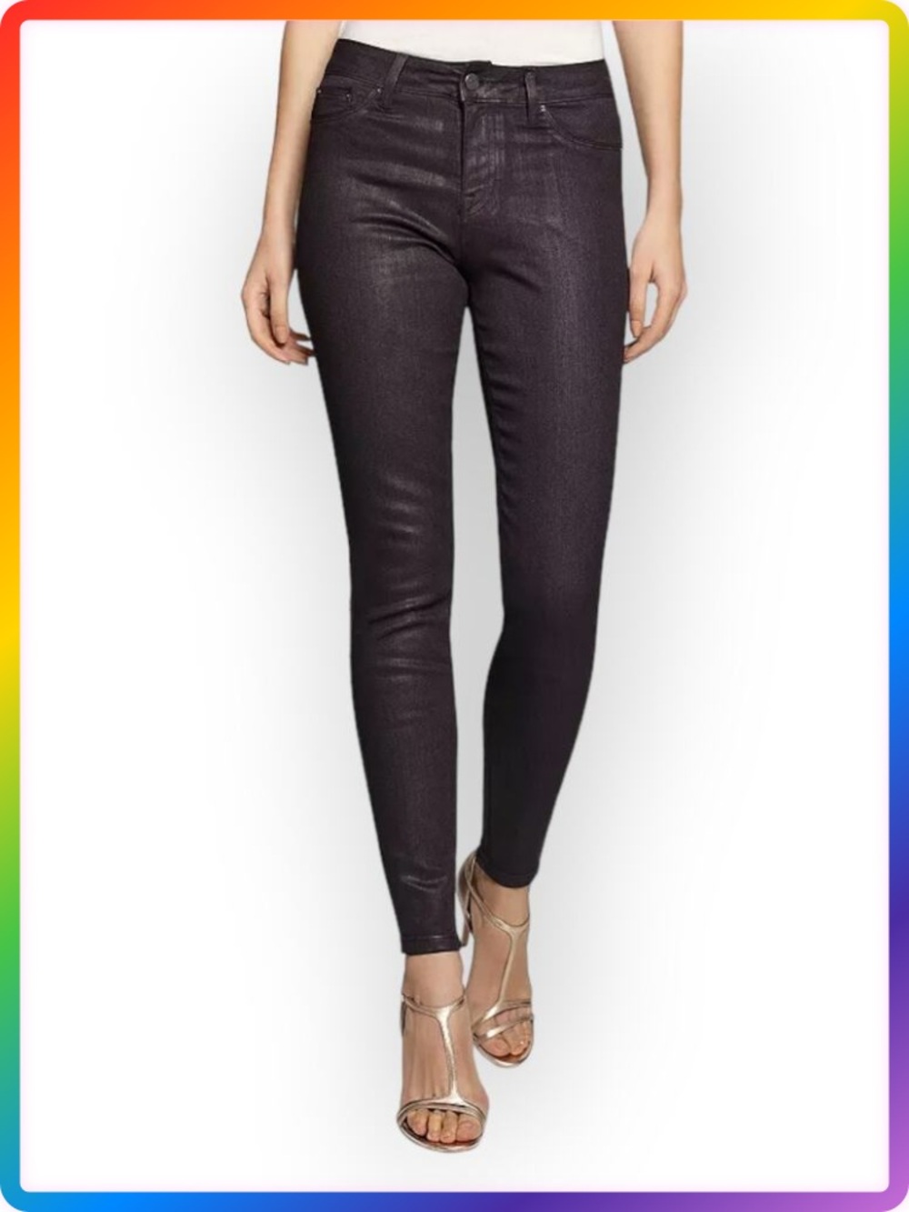 REISS Lux Metallic Coated Skinny Jeans SIZE 25x26 Berry Purple Ankle Stretch